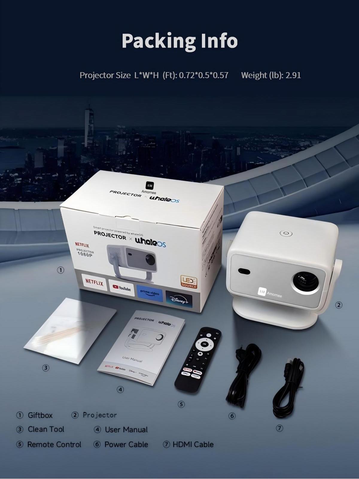 [Netfix Official Certified & Auto Focus] Amornee Vision 2 Beam 4K Mini Projector with WiFi and Bluetooth, Outdoor Movie Portable Projector for Outdoor/Ceiling/Bedroom/Home Theater Use, 1080P FHD 800ANSI Auto Keystone Andriod 13