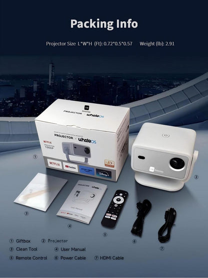 [Netfix Official Certified & Auto Focus] Amornee Vision 2 Beam 4K Mini Projector with WiFi and Bluetooth, Outdoor Movie Portable Projector for Outdoor/Ceiling/Bedroom/Home Theater Use, 1080P FHD 800ANSI Auto Keystone Andriod 13