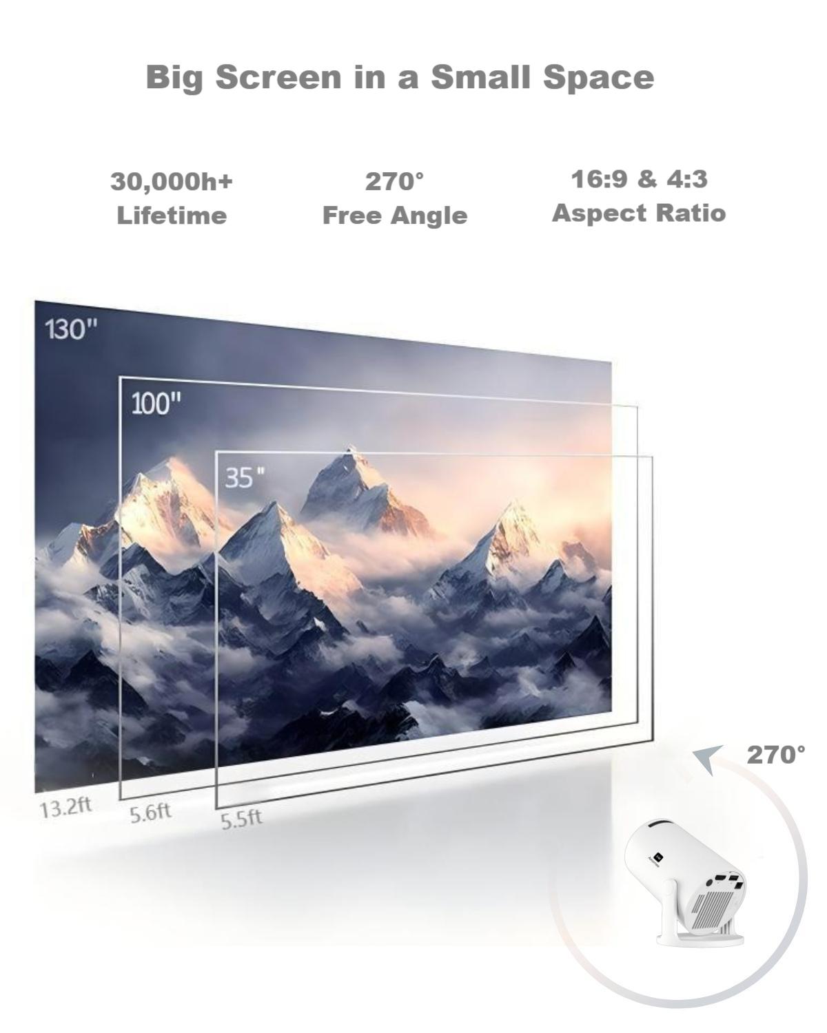 Amornee Mini Version:Mini Projector with Wifi and Bluetooth,Home Movie Projector for Bedroom Full HD 1080P Auto Keystone Correction, 35"-130" Screen, Compatible with Android/iOS/Windows/TV Stick/HDMI/USB