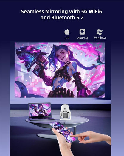 Amornee Mini Version:Mini Projector with Wifi and Bluetooth,Home Movie Projector for Bedroom Full HD 1080P Auto Keystone Correction, 35"-130" Screen, Compatible with Android/iOS/Windows/TV Stick/HDMI/USB