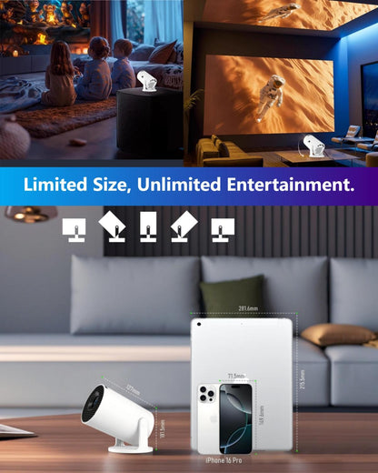 Amornee Mini Version:Mini Projector with Wifi and Bluetooth,Home Movie Projector for Bedroom Full HD 1080P Auto Keystone Correction, 35"-130" Screen, Compatible with Android/iOS/Windows/TV Stick/HDMI/USB